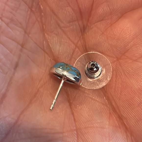 SS#9 Mojave Blue Turquoise Handcrafted Stud Earrings In Solid Sterling Silver - Picture 13 of 15